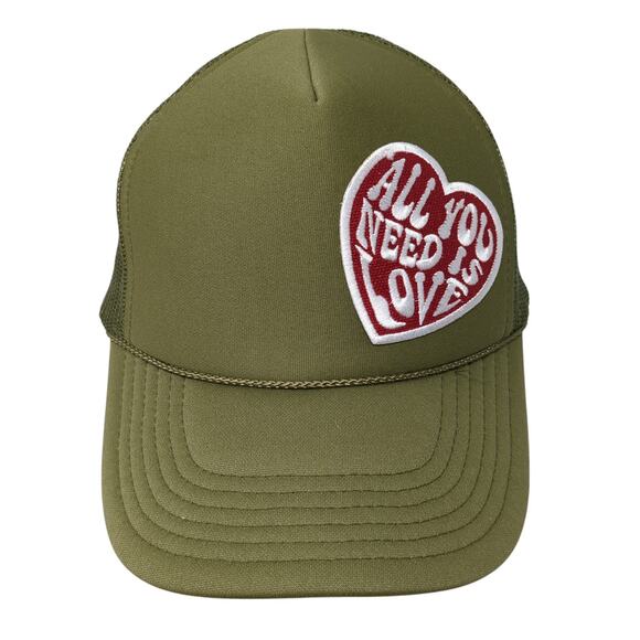 All You Need Is Love Snapback Trucker Hat Green OS Adjustable Mesh Back Otto - Picture 1 of 9